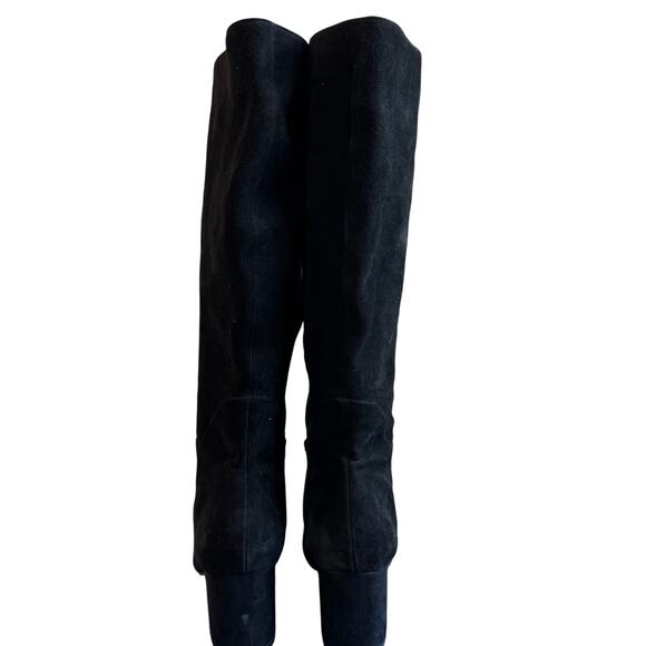 INC Radella Black Suede Knee High Zip Block Heel Boots Size 7.5 - Picture 4 of 12